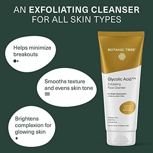 Botanic Tree Glycolic Acid Exfoliating Cleanser with benefits for skin.