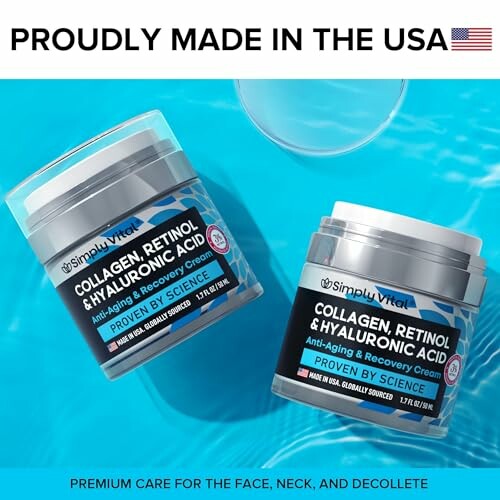 Collagen retinol hyaluronic acid cream jars with USA flag