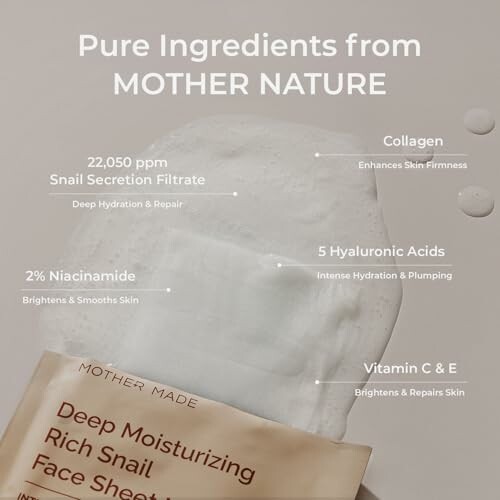 Deep Moisturizing Rich Snail Face Sheet Mask with natural ingredients for skin repair and hydration.