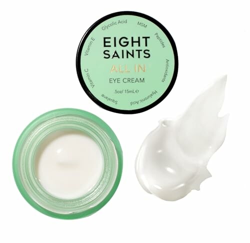 Eight Saints All In eye cream container and cream smear
