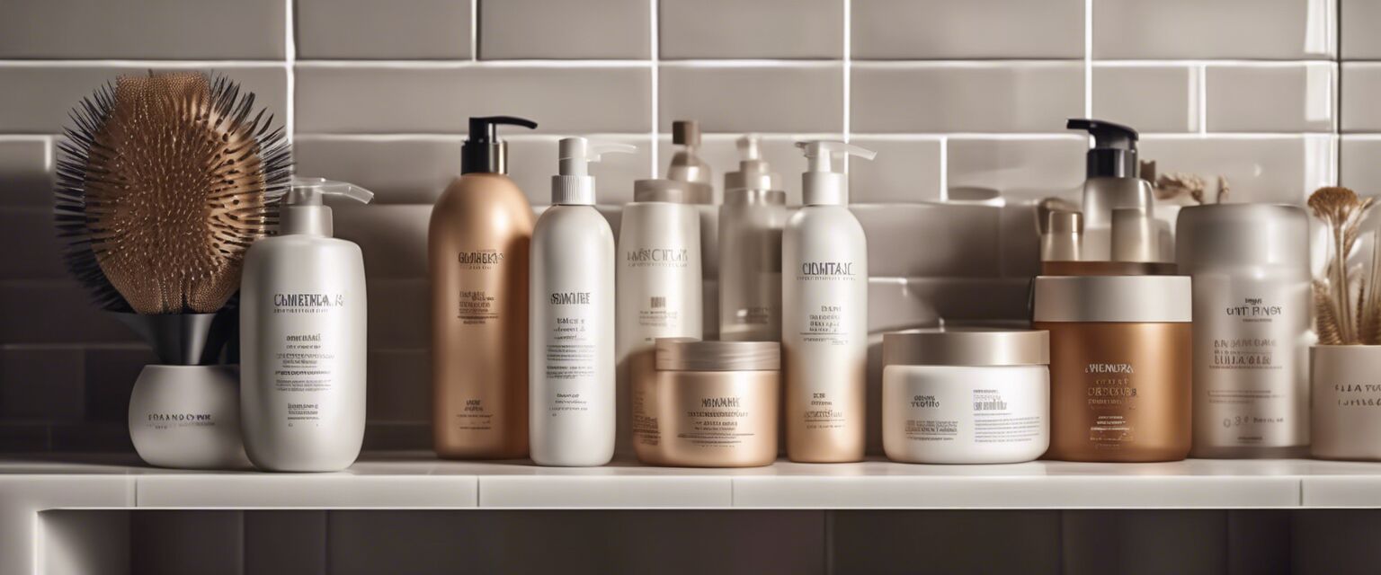 Hair care products on a shelf