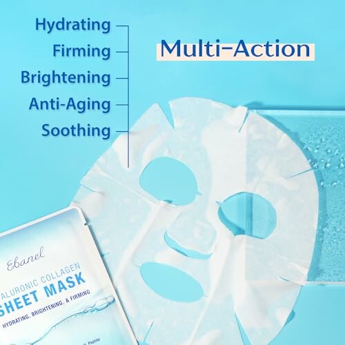 Multi-action hydrating sheet mask with benefits listed.
