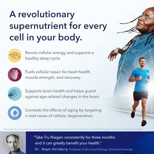 Advertisement highlighting benefits of a supernutrient for cellular health.