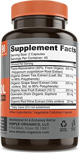 Supplement facts label for Simple Organics supplement bottle.