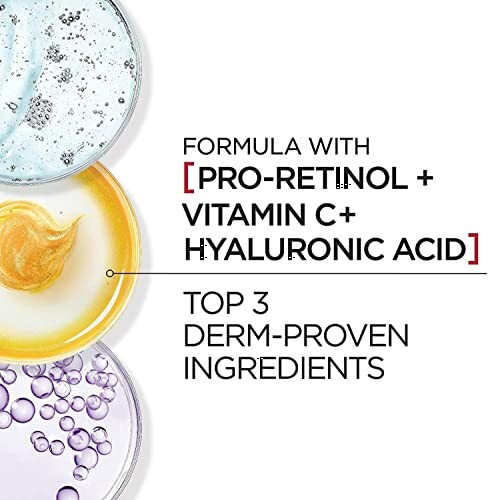 Skincare formula with Pro-Retinol, Vitamin C, and Hyaluronic Acid.