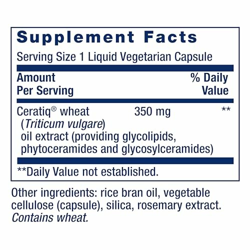 Supplement facts label for a vegetarian capsule containing Ceratiq wheat extract and other ingredients.