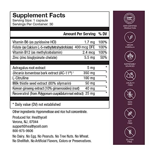 Supplement facts label detailing ingredients and nutritional information for a dietary supplement.