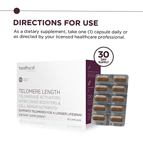 Telomere length supplement box and blister pack with capsules.